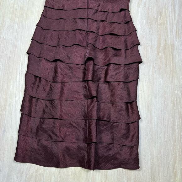 Adrianna Papell Taffeta Shutter Iridescent V-Neck Pleated Ruffle Sheath Dress 6 - Picture 9 of 16